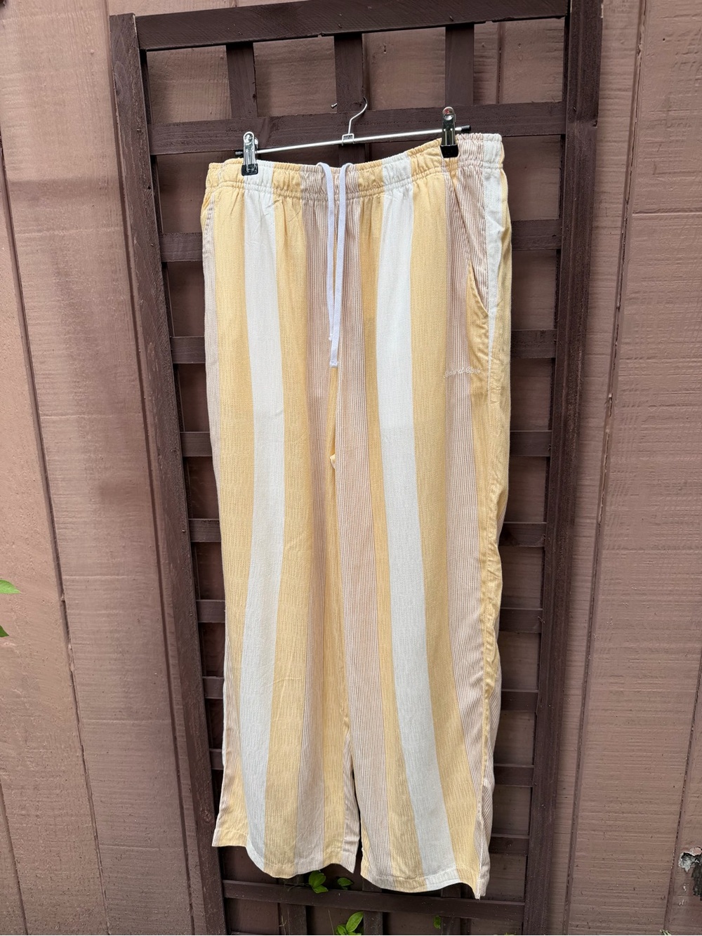 Men's Standard Cloth Yellow & White Striped Linen Blend Beach Pants L NWT *Firm*